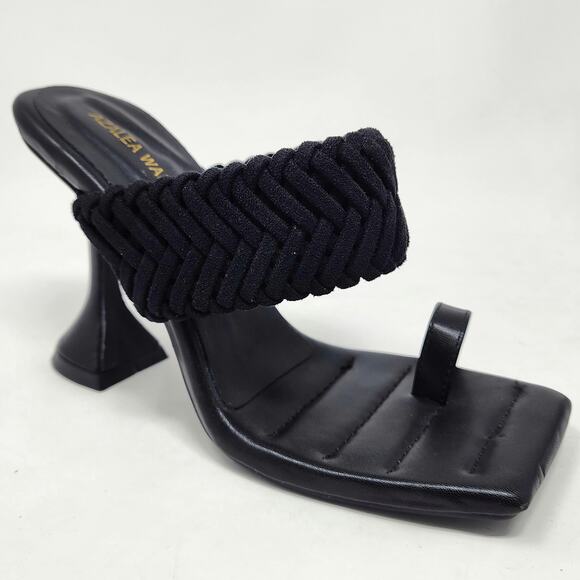Azalea Wang Heels Women 7 Brady Black Braided Strap Square Heel Toe Post EUC - Picture 1 of 10